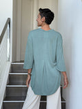 caraucci women's lightweight rayon jersey v-neck loose fit 3/4 sleeve sage green kurta tunic #color_moss