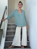 caraucci women's lightweight rayon jersey v-neck loose fit 3/4 sleeve sage green kurta tunic #color_moss