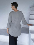 caraucci women's lightweight rayon jersey v-neck loose fit 3/4 sleeve light grey kurta tunic #color_stone