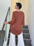 women's lightweight jersey orange 3/4 sleeve v-neck kurta tunic #color_copper