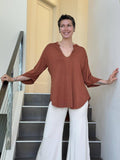 women's lightweight jersey orange 3/4 sleeve v-neck kurta tunic #color_copper