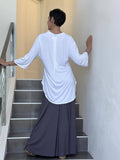 women's lightweight jersey white 3/4 sleeve v-neck kurta tunic #color_white