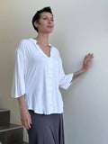 women's lightweight jersey white 3/4 sleeve v-neck kurta tunic #color_white