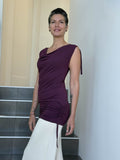 women's plant-based stretchy rayon jersey drape front tunic with adjustable side ruching and lace up back #color_jam