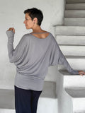 caraucci women's light grey dolman long sleeve tunic with thumbholes #color_stone