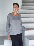 caraucci women's plant-based lightweight rayon jersey light gray dolman long sleeve loose fit top #color_stone