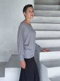 caraucci women's plant-based lightweight rayon jersey light gray dolman long sleeve loose fit top #color_stone