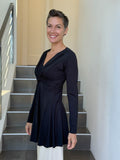 caraucci long sleeve black tunic in midweight rayon jersey with twisted front detail #color_black