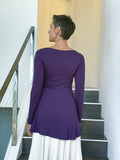 caraucci long sleeve purple tunic in midweight rayon jersey with twisted front detail #color_plum