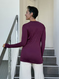 women's jersey draped neck long sleeve purple top with thumbholes #color_jam