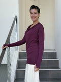 women's jersey draped neck long sleeve purple top with thumbholes #color_jam