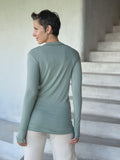 women's plant based rayon jersey lightweight long sleeve sage green top with thumbholes #color_moss