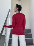women's jersey draped neck long sleeve red top with thumbholes #color_scarlet
