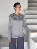 women's plant based rayon jersey lightweight light grey long sleeve top with thumbholes #color_stone