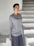 women's plant based rayon jersey lightweight light grey long sleeve top with thumbholes #color_stone