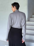 caraucci women's lightweight plant based rayon jersey light gray loose fit dolman sleeved shrug #color_stone