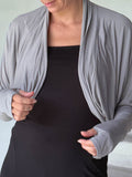 caraucci women's lightweight plant based rayon jersey light gray loose fit dolman sleeved shrug #color_stone