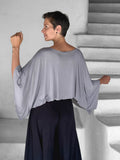 carauccI women's jersey loose fit light grey wide neck top  #color_stone