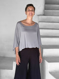 carauccI women's jersey loose fit light grey wide neck top  #color_stone