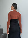 women's plant based rayon jersey stretchy orange sleeve shrug with thumbholes #color_copper