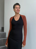 women's plant based rayon jersey stretchy orange sleeve shrug with thumbholes #color_copper