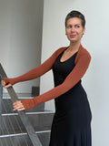 women's plant based rayon jersey stretchy orange sleeve shrug with thumbholes #color_copper