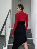 women's plant based rayon jersey stretchy red sleeve shrug with thumbholes #color_red