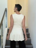 caraucci v neck sleeveless cream tunic with gathered bodice and flowing silhouette #color_cream