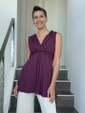 caraucci v neck sleeveless purple tunic with gathered bodice and flowing silhouette #color_jam