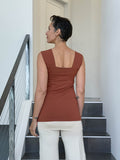 women's plant based rayon jersey stretchy orange square neck cap sleeve t-shirt #color_copper