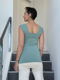 women's plant based rayon jersey stretchy moss green square neck cap sleeve t-shirt #color_moss