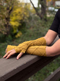 women's plant based rayon jersey stretchy mustard yellow textured fingerless gloves #color_saffron