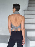 caraucci texture poncho worn as backless cowl neck top #color_stone
