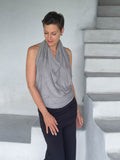 caraucci texture poncho worn as sleeveless cowl neck top #color_stone