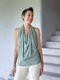 caraucci women's rayon jersey textured sage green poncho can be worn multiple ways; dress, skirt, halter top #color_moss