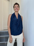 caraucci women's plant based rayon jersey navy blue textured poncho can be worn multiple ways; dress, skirt, halter top #color_navy