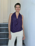 caraucci women's plant based rayon jersey purple textured poncho can be worn multiple ways; dress, skirt, halter top #color_plum