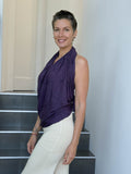 caraucci women's plant based rayon jersey purple textured poncho can be worn multiple ways; dress, skirt, halter top #color_plum