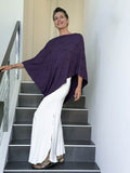 caraucci women's plant based rayon jersey purple textured poncho can be worn multiple ways; dress, skirt, halter top #color_plum