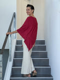 caraucci women's plant based rayon jersey red textured poncho can be worn multiple ways; dress, skirt, halter top #color_scarlet