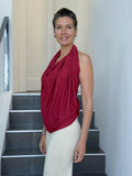 caraucci women's plant based rayon jersey red textured poncho can be worn multiple ways; dress, skirt, halter top #color_scarlet