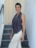 caraucci women's plant based rayon jersey gray textured poncho can be worn multiple ways; dress, skirt, halter top #color_steel