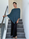 caraucci women's plant based rayon jersey teal blue textured poncho can be worn multiple ways; dress, skirt, halter top #color_teal