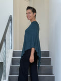 caraucci women's plant based rayon jersey teal blue textured poncho can be worn multiple ways; dress, skirt, halter top #color_teal
