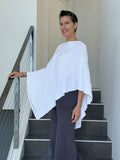 caraucci women's plant based rayon jersey white textured poncho can be worn multiple ways; dress, skirt, halter top #color_white