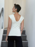 women's plant based rayon jersey stretchy textured cap sleeve cream v-neck t-shirt #color_cream