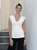 women's plant based rayon jersey stretchy textured cap sleeve cream v-neck t-shirt #color_cream