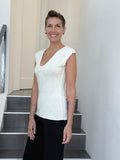 women's plant based rayon jersey stretchy textured cap sleeve cream v-neck t-shirt #color_cream