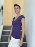 caraucci fitted cap sleeve purple top with geometric stitched texture details #color_plum