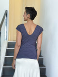 caraucci fitted cap sleeve steel grey top with geometric stitched texture details #color_steel